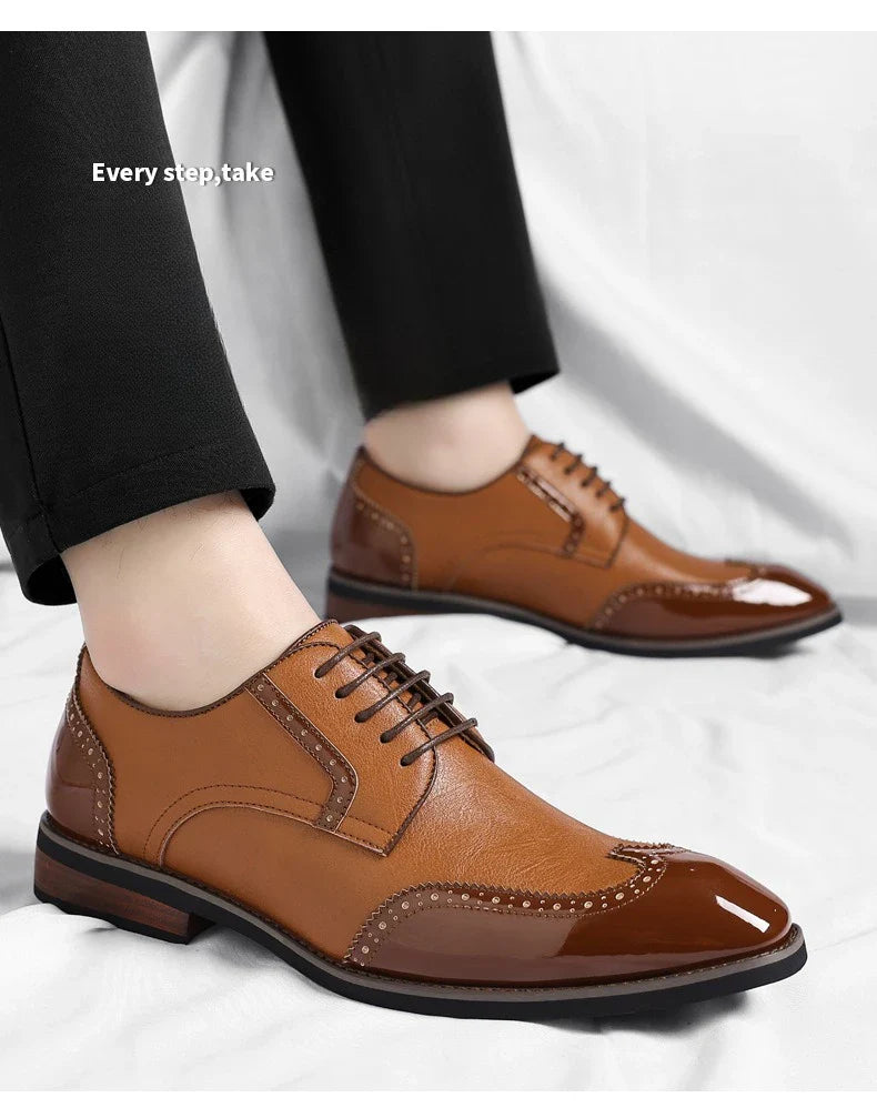 New Designer Business Leather Shoes for Men Color Match Lace Designer Casual Shoes Male Spring Autumn New Dress Brogue Shoe Man