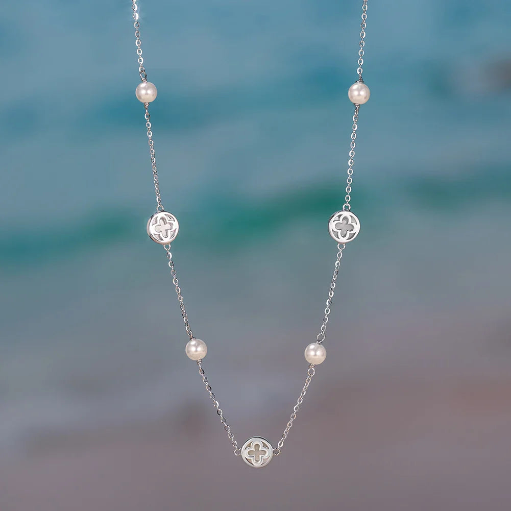 Elegant Ladies 925 Sterling Silver Necklace Four-Leaf Clover Inlaid Shell Decoration Suitable Daily Wear And Gifts