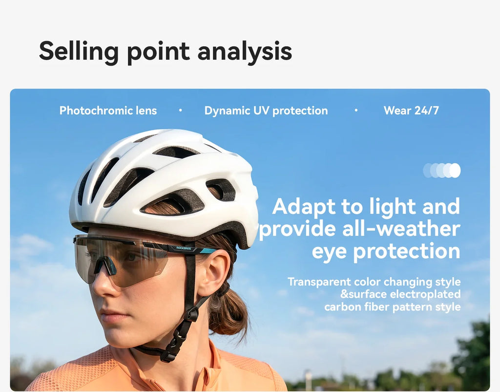 Cycling Glasses Photochromic UV400 Protection Sports Sunglasses Windproof Lightweight Carbon Fiber Outdoor Bike Glasses