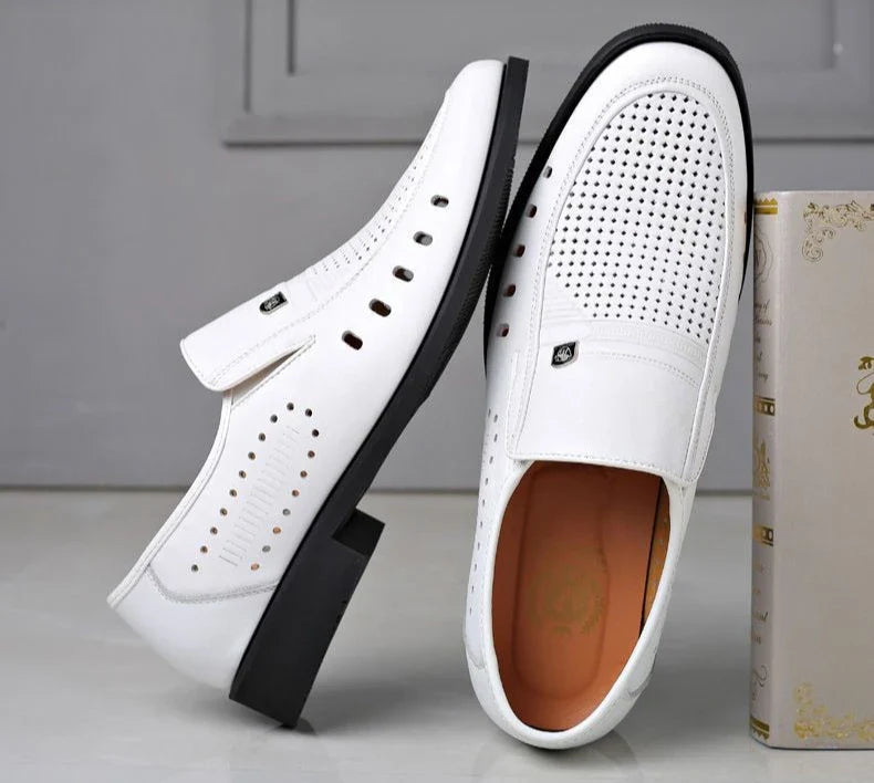 Hollow Breathable in Summer Round Toe Dress Shoes Man Soft Leather Casual Footwear 2025 Style Gentleman New Social Shoe for Men