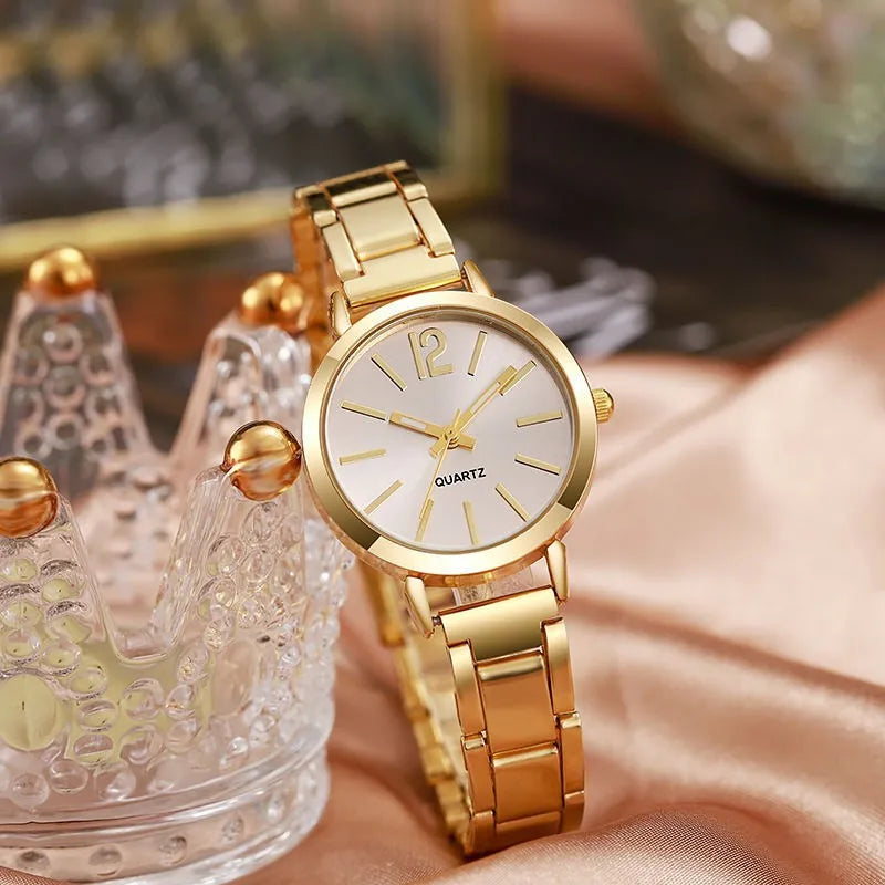 Fashion quartz watch for women's luxury watch, simple circular dial, stainless steel women's watch