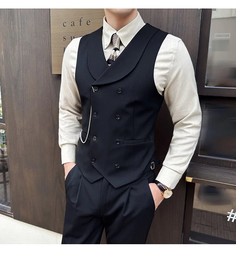 (1 Pcs Vest）2024 Latest Style Design Double Breasted Men Suit Vests Formal Groom Wedding Social Slim Fit Sleeveless Vest Coats