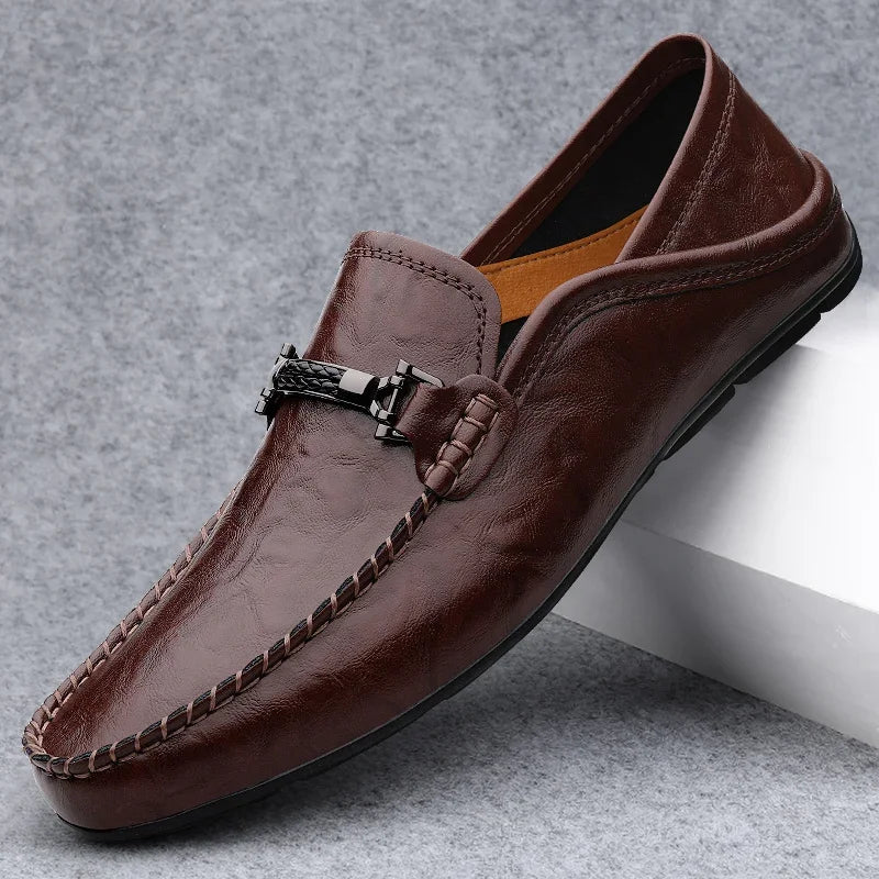 Men Casual Summer Shoes Hollow Out Breathable Men's Driving Shoes High Quality Male Business Shoes 2024 Genuine Leather Loafers
