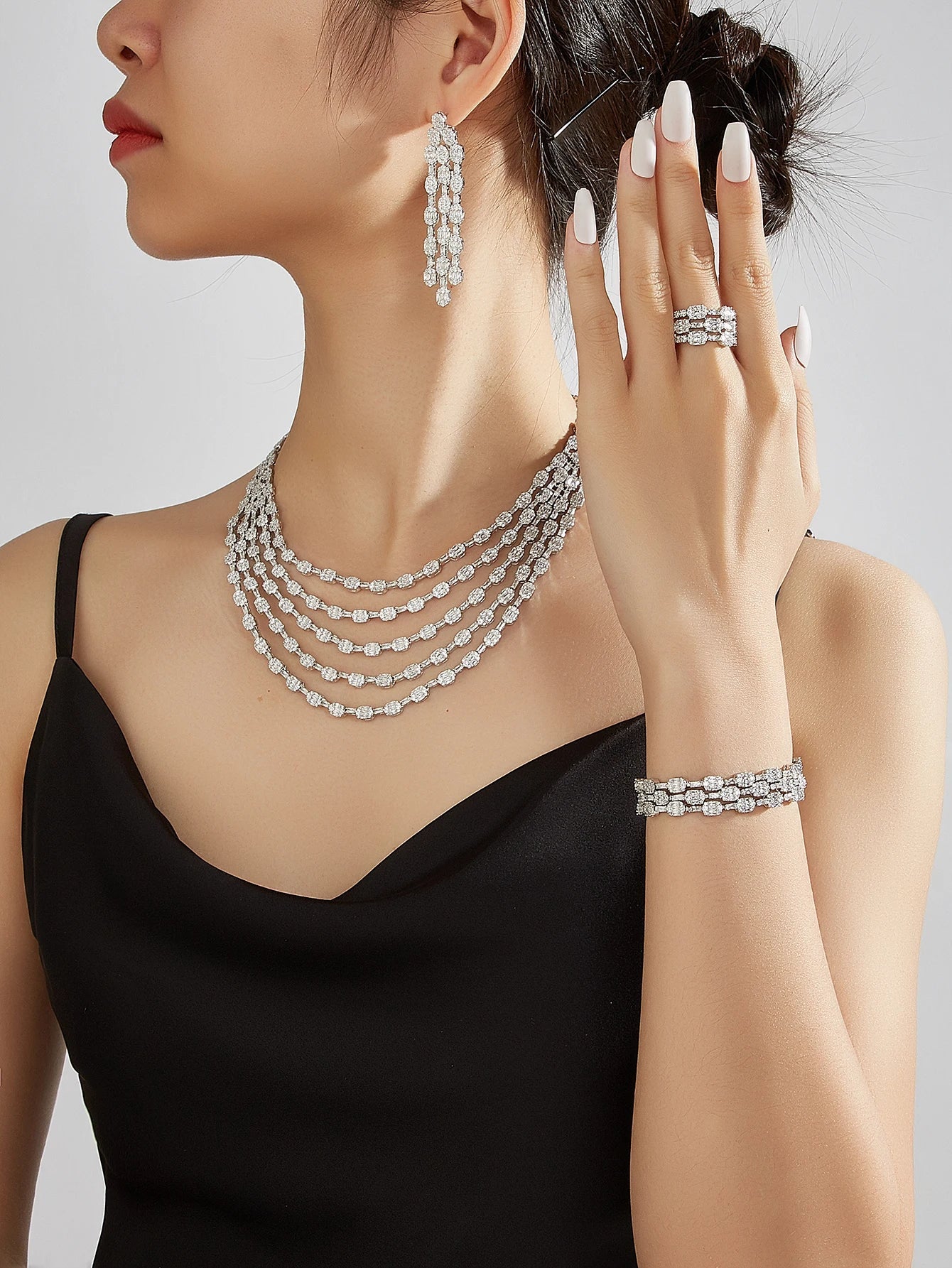 New Elegantly Quality Dress Jewelry Luxury Necklace Earrings Sets Cubic Zirconia Jewelry Sets Women Bridal Wedding