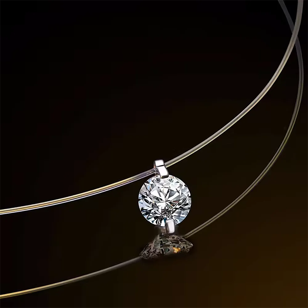 0.5/1/2carat Solitaire Moissanite Diamond Pendant NecklaceCertified Certificate Invisible Fishing Line Necklaces for Women