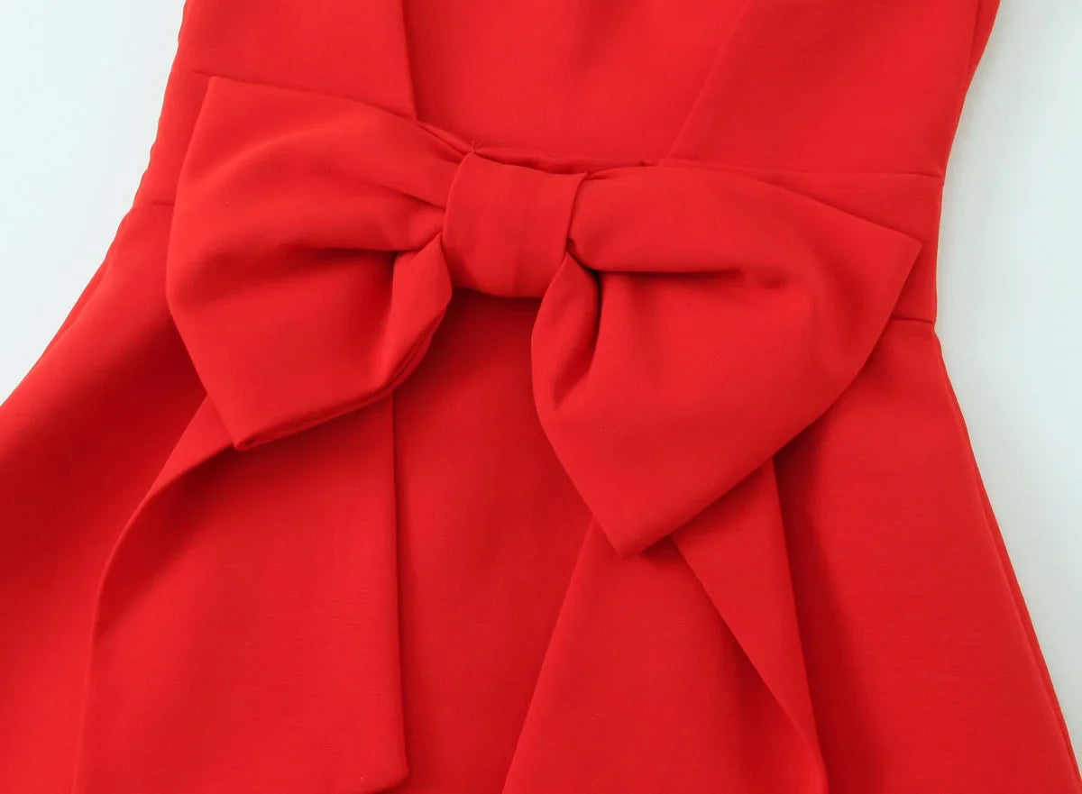 Women Summer Sleeveless Backless Solid Sexy Party Mini Dress Female Elegant Back Bow Decoration Zipper Slim Sling Dress