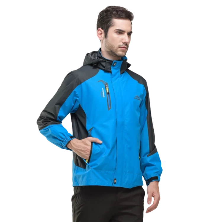 Men's Autumn Hiking Jacket Hooded Removable Waterproof Lightweight Rain Coat Trekking Outdoor Camping Casual Sportswear