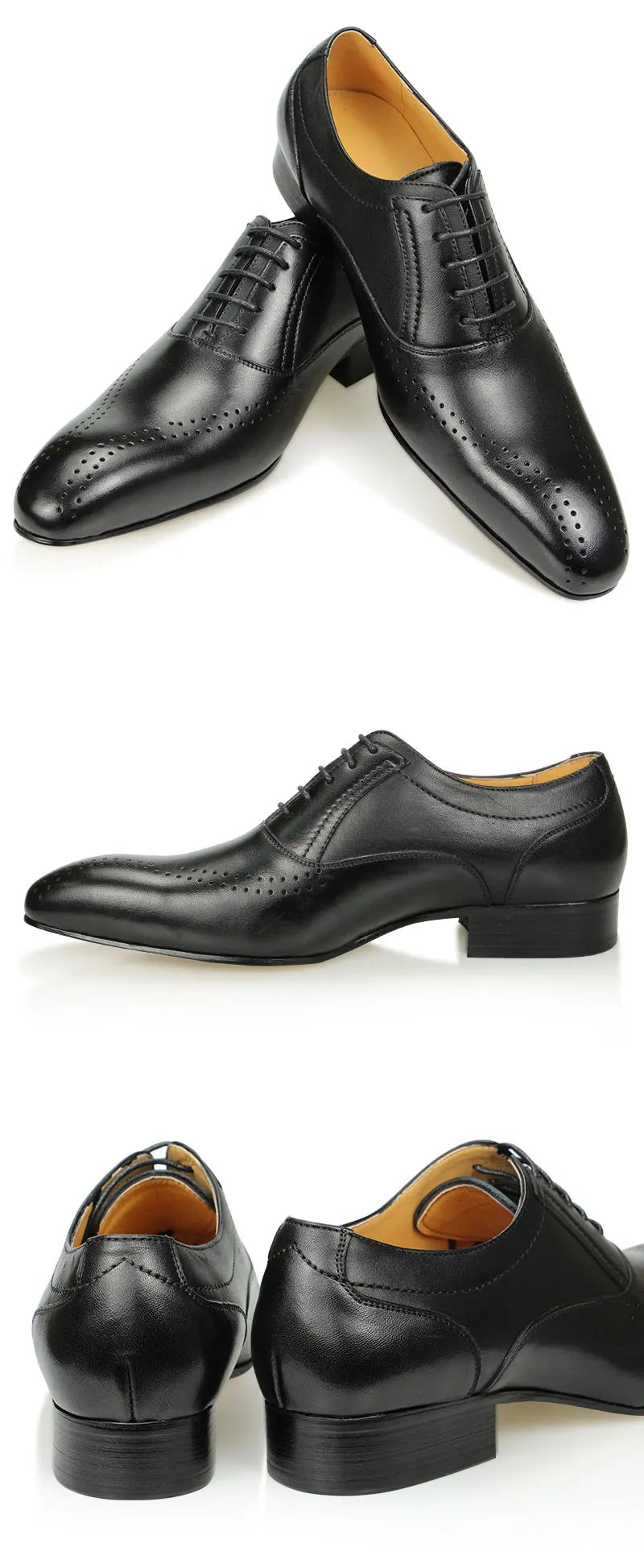 Leather Shoes Men's Pointed Toe Four Seasons Leather Shoes Business Formal Shoes Patent Bright Leather Low-top Shoes Black