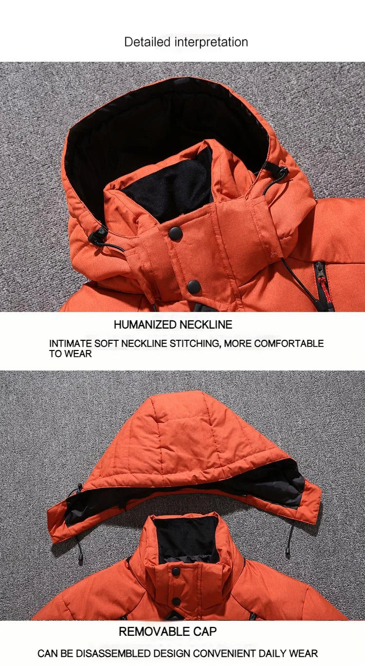Winter White Duck Down Jacket Men Travel Hiking Thicken Warm Hooded Puffer Jackets Windproof Overcoat Down Coat Male Clothing