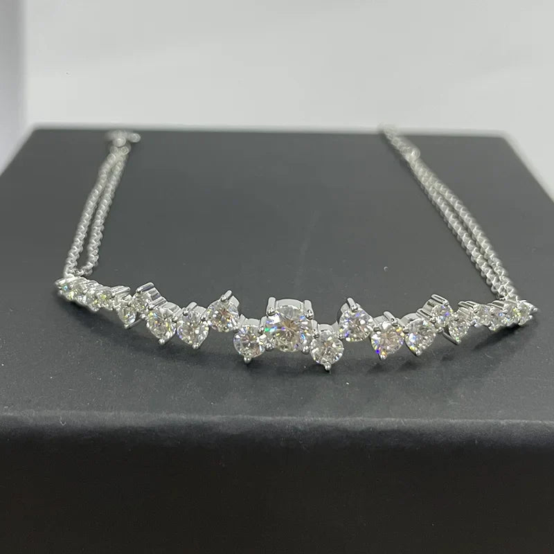 Moissanite Bracelet With Certificate 925 Sterling Silver Adjustable Double Chain Bracelets for Women Wedding Jewelry Gift