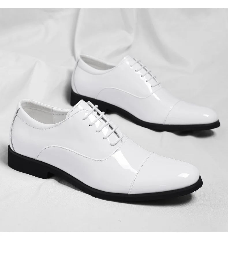 Korean Black White Leather Shoes for Men Big Size Business Casual Shoes Male Spring Autumn Lace Designer Fashion Shoe Man