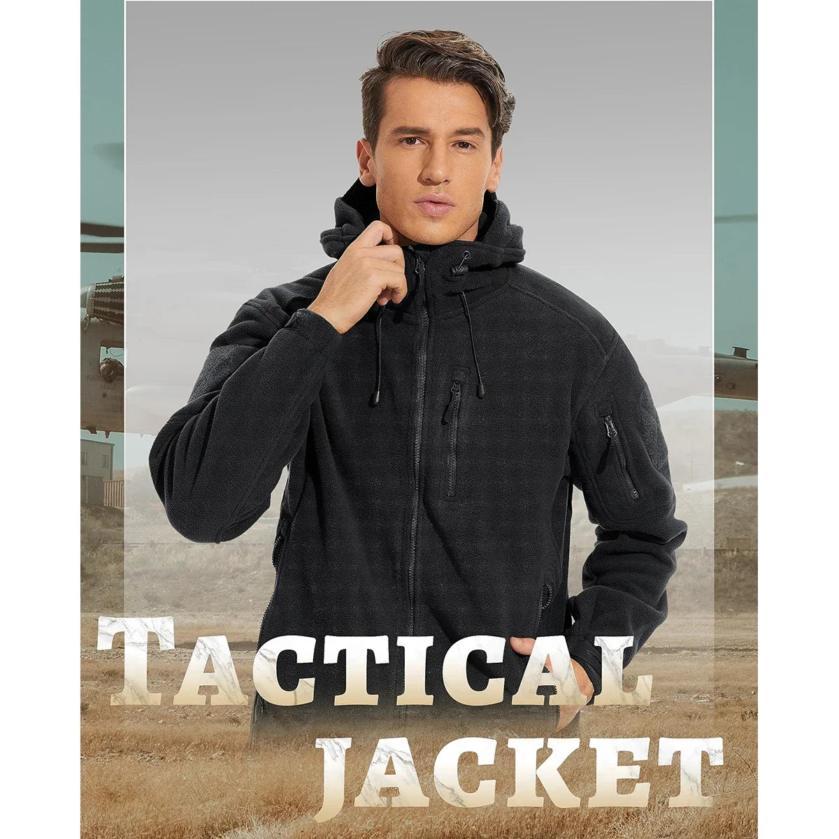 Fall Winter Men's Hooded Fleece Jacket Full Zip Up Soft Warmth Windproof Coat Outdoors Working Hiking Fishing Outerwear
