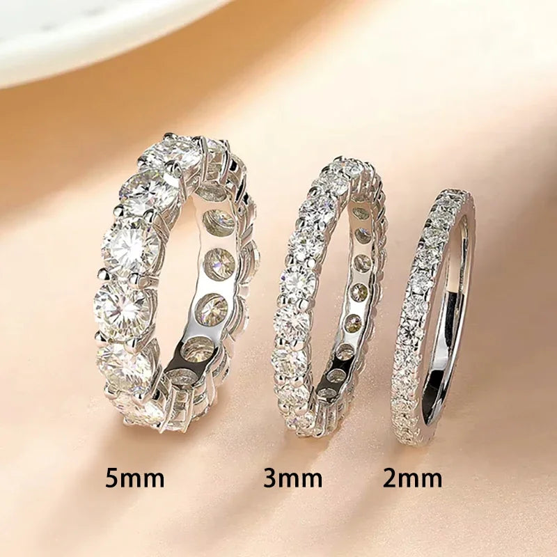2/3/5mm Full Moissanite Eternity Ring for Women Engagement S925 Silver Rings Lab Diamond Wedding Band Classic Jewelry
