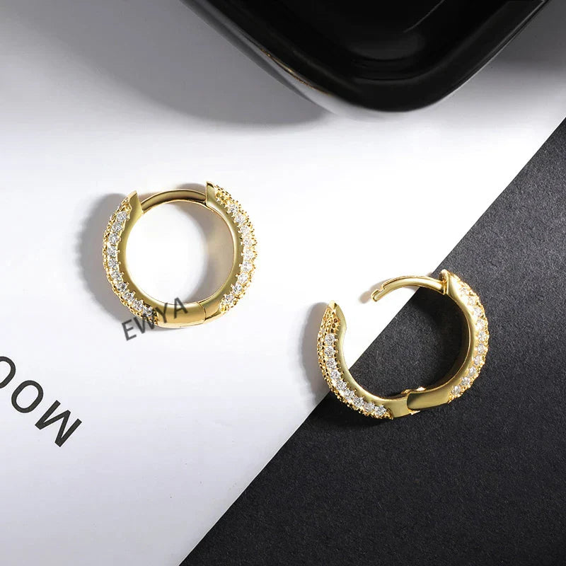 Full 1mm D Color Small Moissanite Hoop Earrings For Women Silver 925 Plated 18k Gold 0.8cttw Hook Earring Ear Buckle Gift