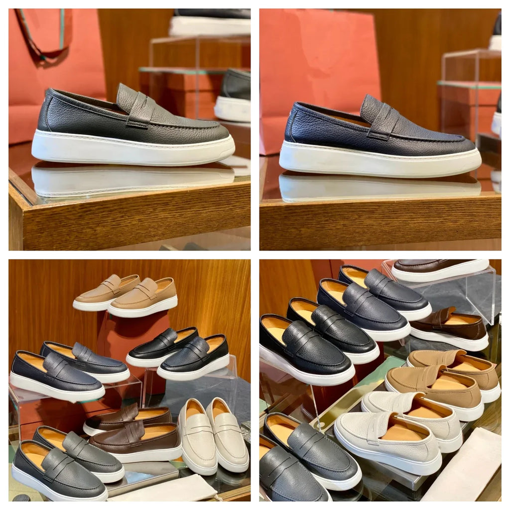 2026 New Men Genuine Grain Leather Penny Loafers Slip On Platform Non Slip Soft Sole Business Casual Driving Daily Walking Shoes