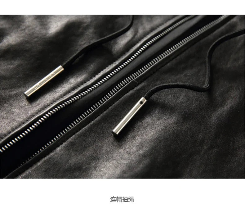 Spring Autumn Luxury Elegant Cool Black Pu Leather Vest for Men with Hood Zipper Sleeveless Jacket Men Clothing 2023