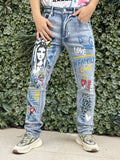Fashionable Printed Men's Jeans   Classic And Versatile Light Blue Color   Suitable For All Seasons And For High Street Fashion