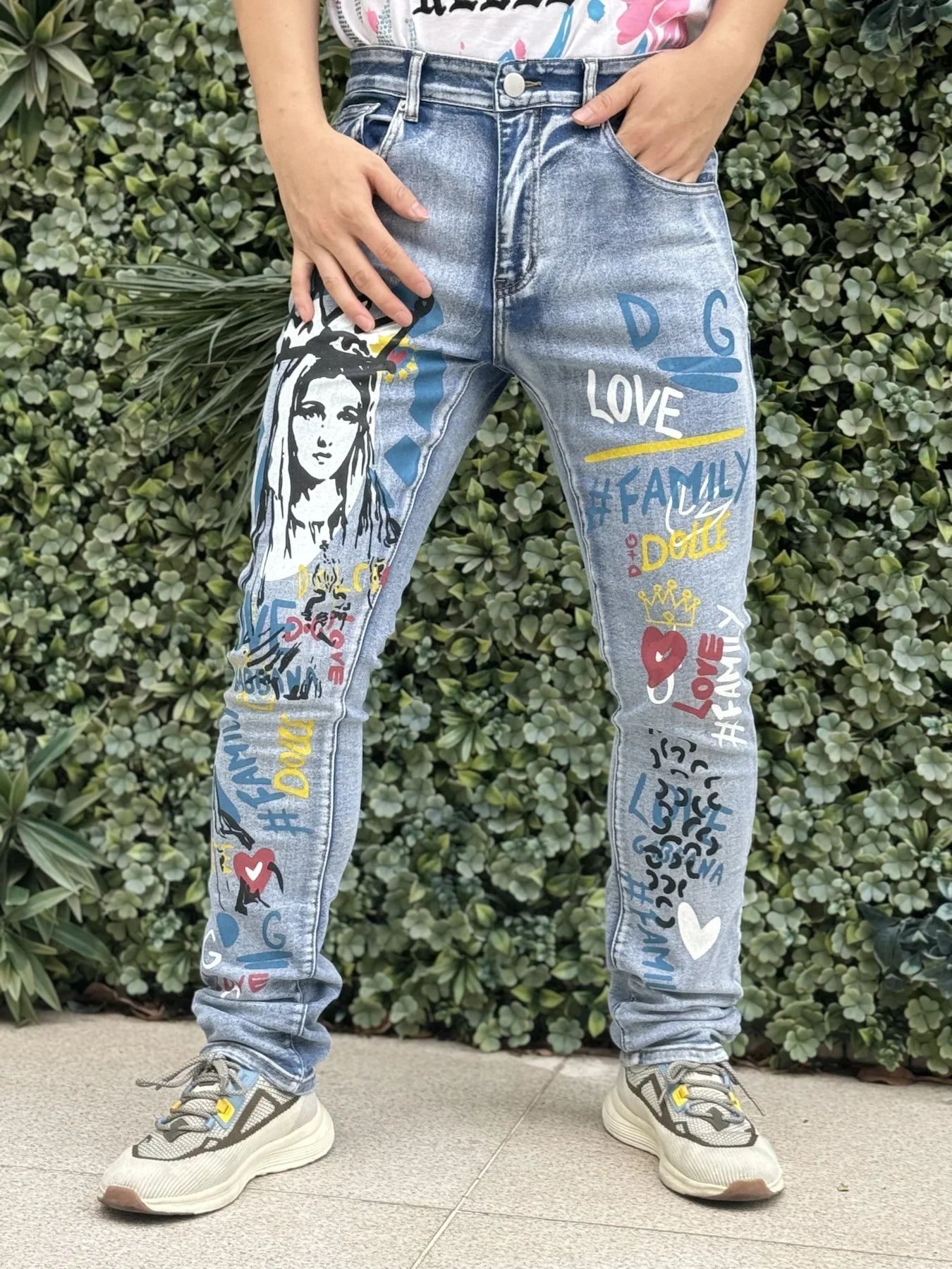 Fashionable Printed Men's Jeans   Classic And Versatile Light Blue Color   Suitable For All Seasons And For High Street Fashion