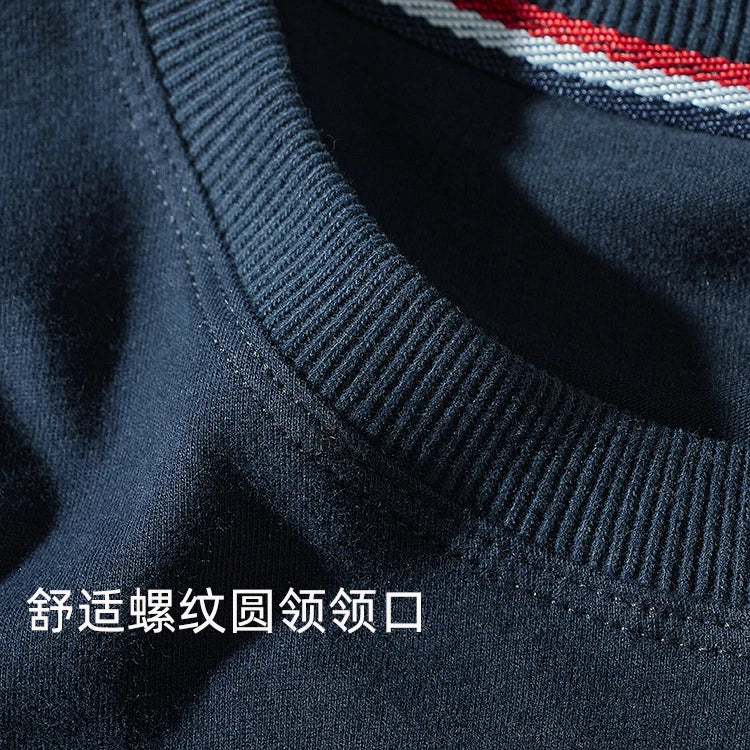 Autumn American Retro Long Sleeve O-neck Solid Color T-shirt Men's Fashion Simple 100% Cotton Washed Old Casual Bottoming Tops