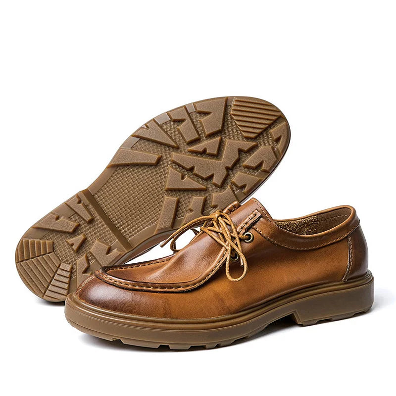 New Genuine Leather Men's Shoes Retro Soft Cowhide Men's Shoes British Business Casual Dress Lacing Soft Sole Leather Shoes