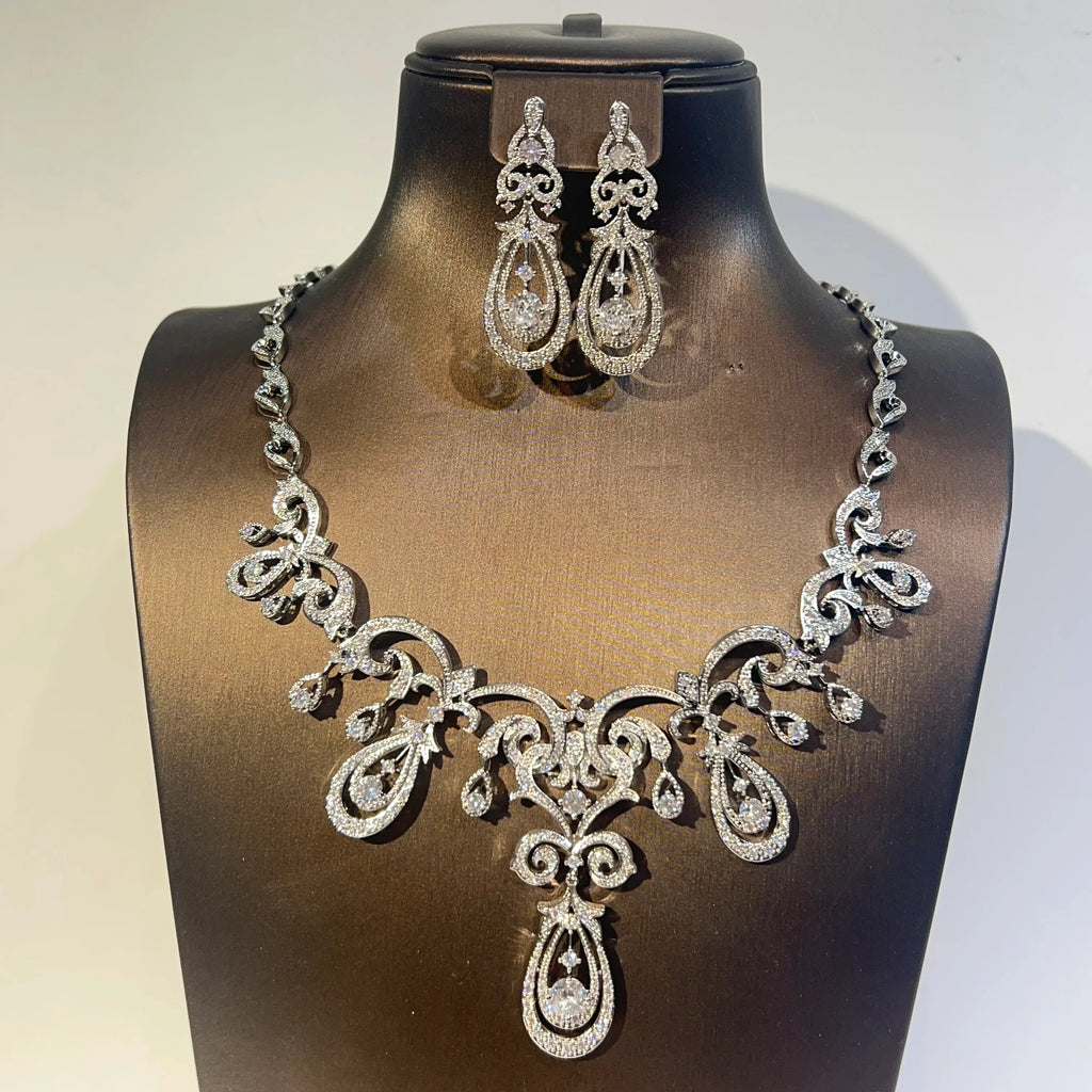 Fashion Geometric Design Bridal Dress Necklace Jewelry Sets High Quality Cubic Zirconia For Women Party Accessorie X0593