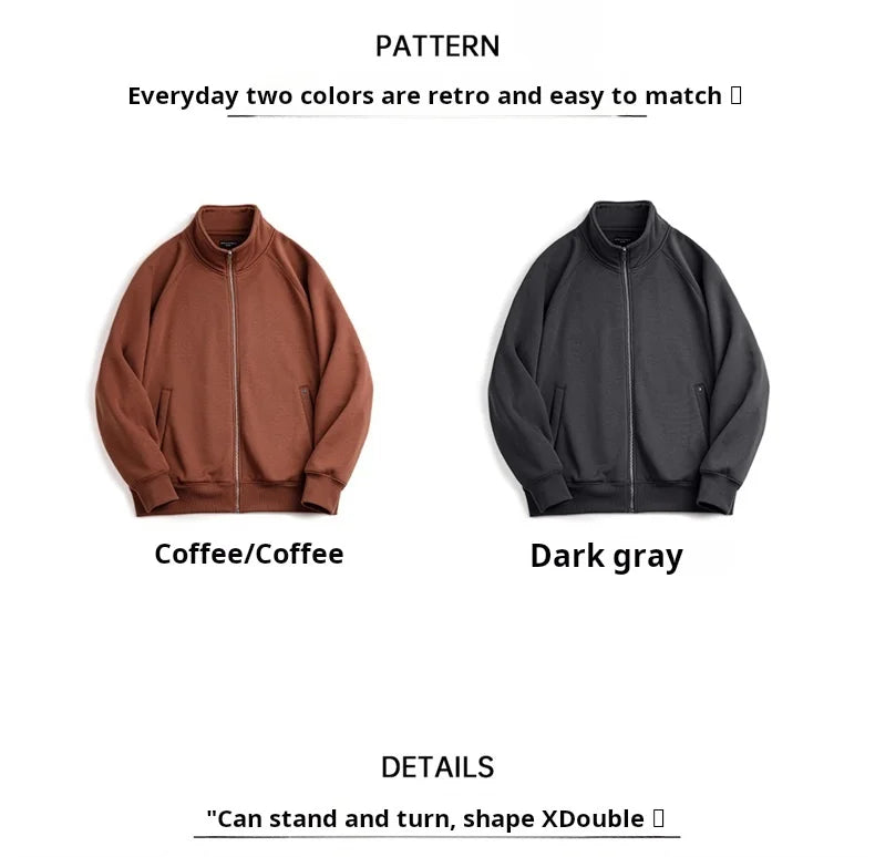 Casual Polar Fleece Cardigan Sweatshirt Stand-up Collar Sports Zipper Jacket Warm Versatile Coat for Men's Fall and Winter