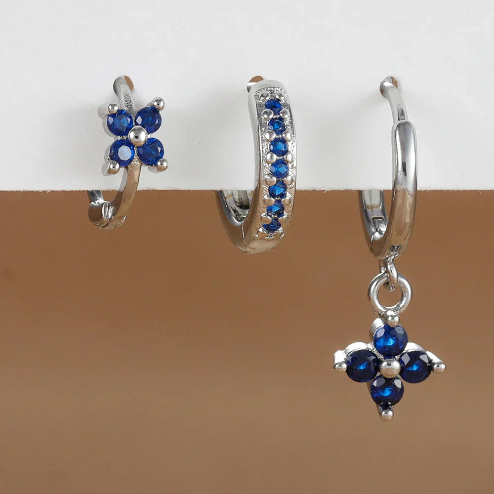 3PCS Trendy Stainless Steel Flower Drop Earring Set For Women Crystal Zirconia Dangle Earring Hypoallerg Piercing Jewelry aretes