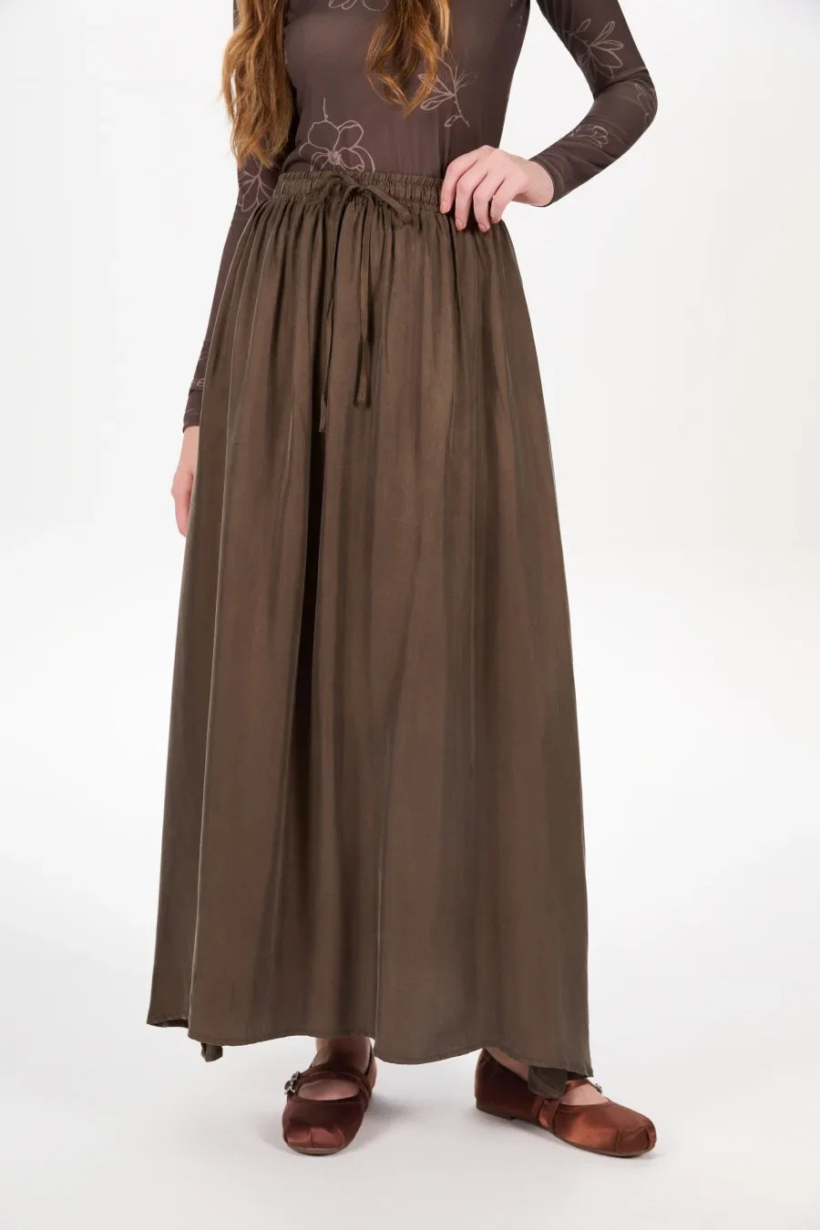 AW25 super soft high quality expensive cupro collection shirt + slip dress + skirt + print mockneck woman matching set