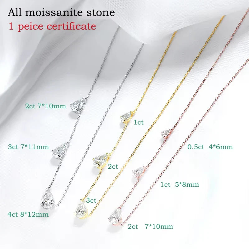 Gradient Moissanite Necklace for Women 3 Gems Pear Cut Certified Luxury Pendant Lab Diamond Jewelry Sterling Silver 925