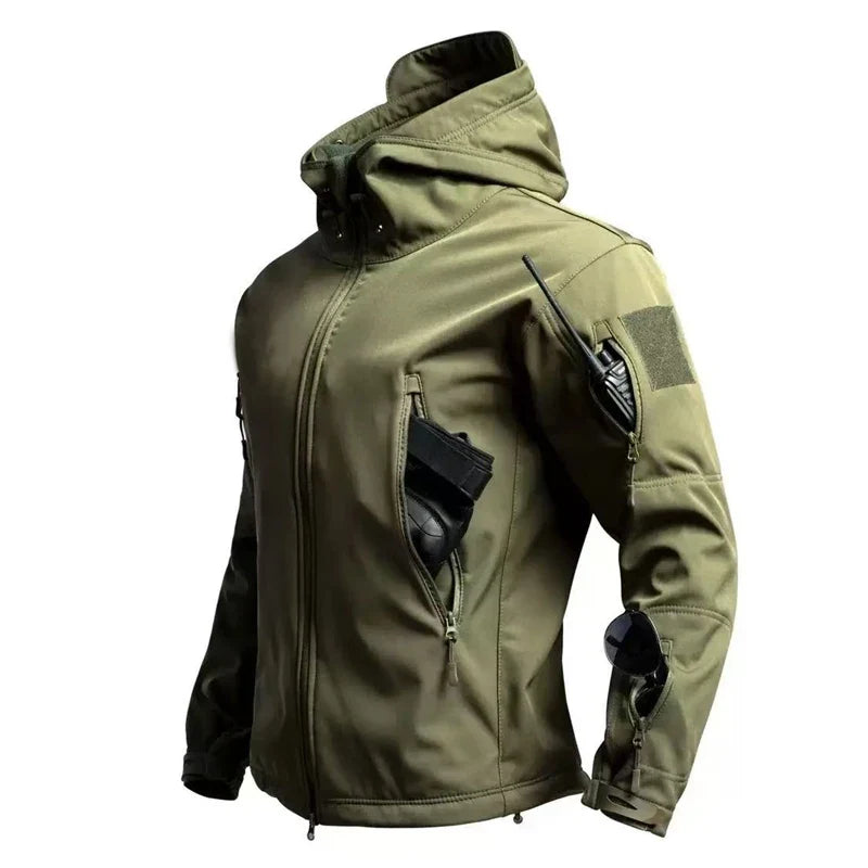 Men Military Tactical Winter Autumn Warm Sharkskin Fleece Hood Cargo Jackets Camping Hiking Climbing Hunting Outdoor Waterproof