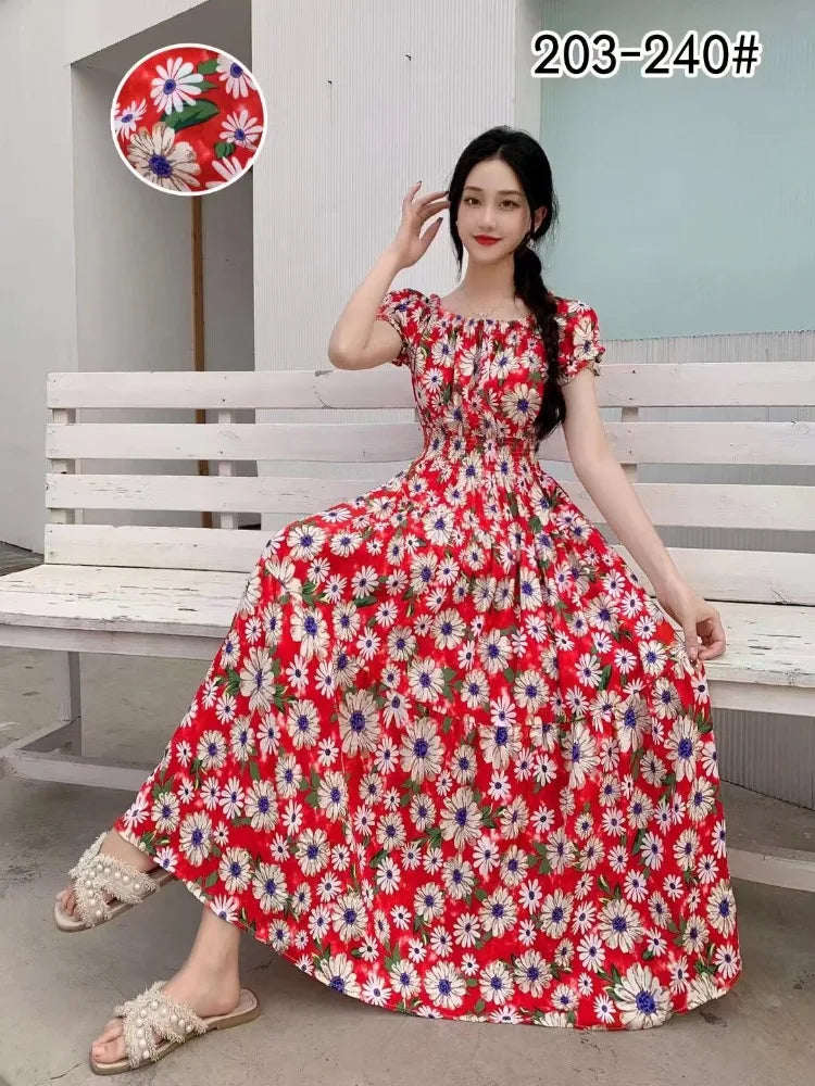 New Summer Dress Women Indian Clothes Cotton Linen Long Maxi Vintage Sexy Korean Casual Bohemian Floral Robe Vestidos Feminino