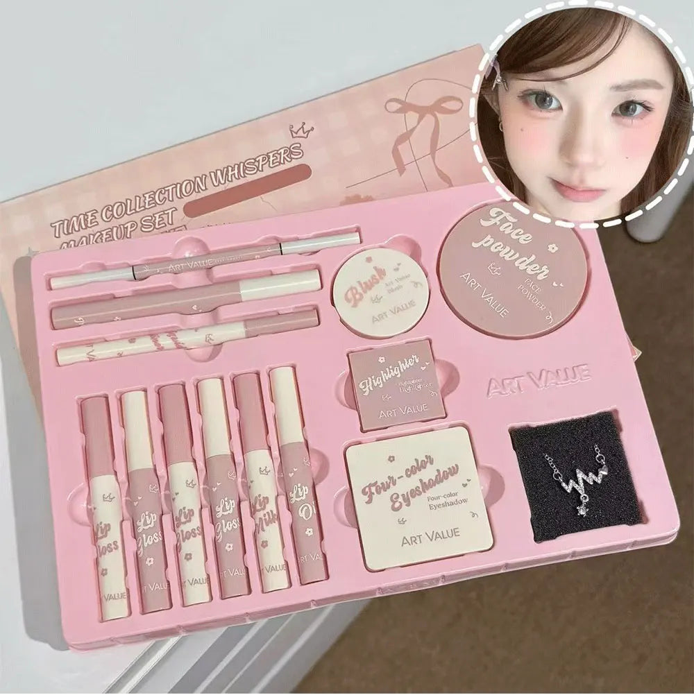 Makeup Set Include 4Lip Glaze,1Lip Oil,1Lip Cream,1Eyeliner,1Mascara,1Eyebrow Pen,1Blush,1Highlighter,1Eyeshadow,1Pressed Powder