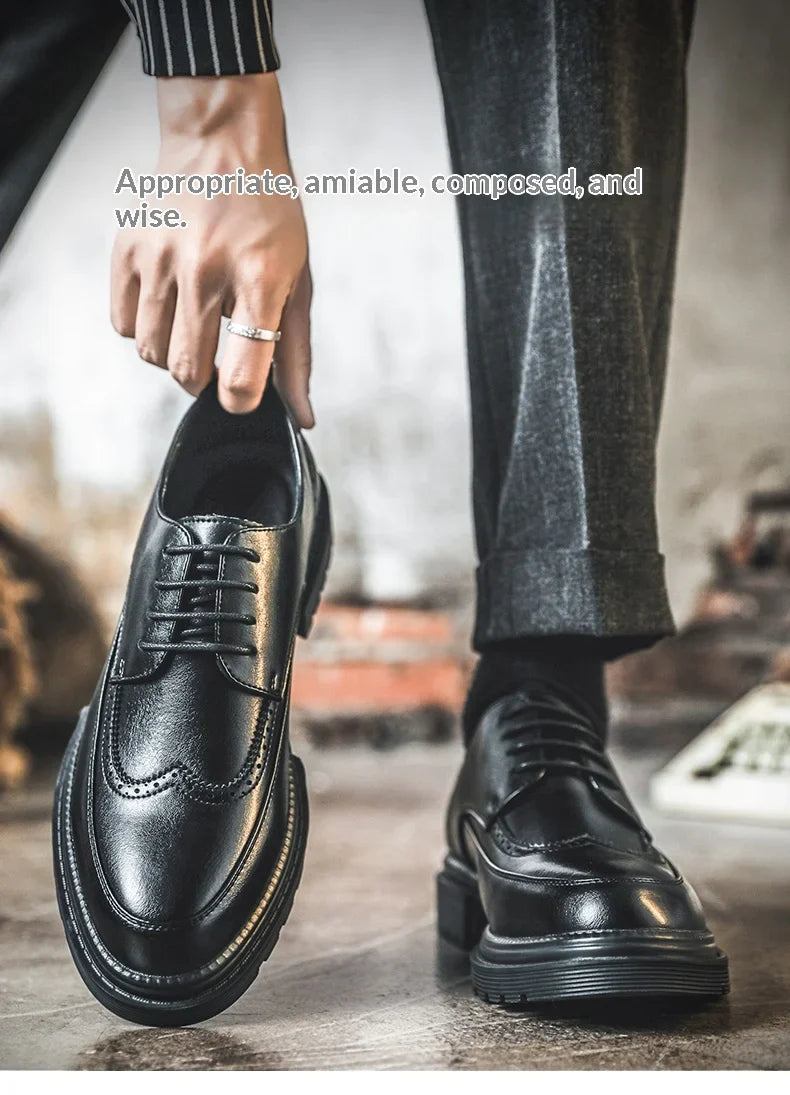 Big Size Men Height Increaseing Dress Brogue Shoes Gentleman Suit Elevator Shoes Oxford Invisible Heel 4/7/9CM Wedding Man Shoes