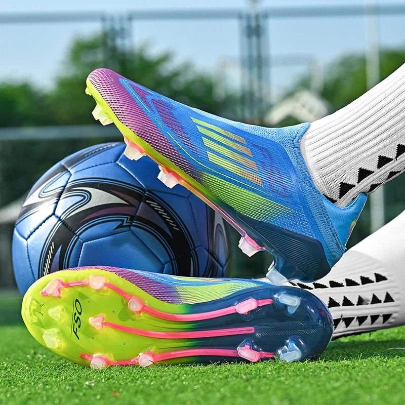 2712 Without-Lace Mens Soccer Shoes F50 SLIP-ON Non-Slip Turf Soccer Cleats Boys TF/FG Training Football Boots Chuteira Campo