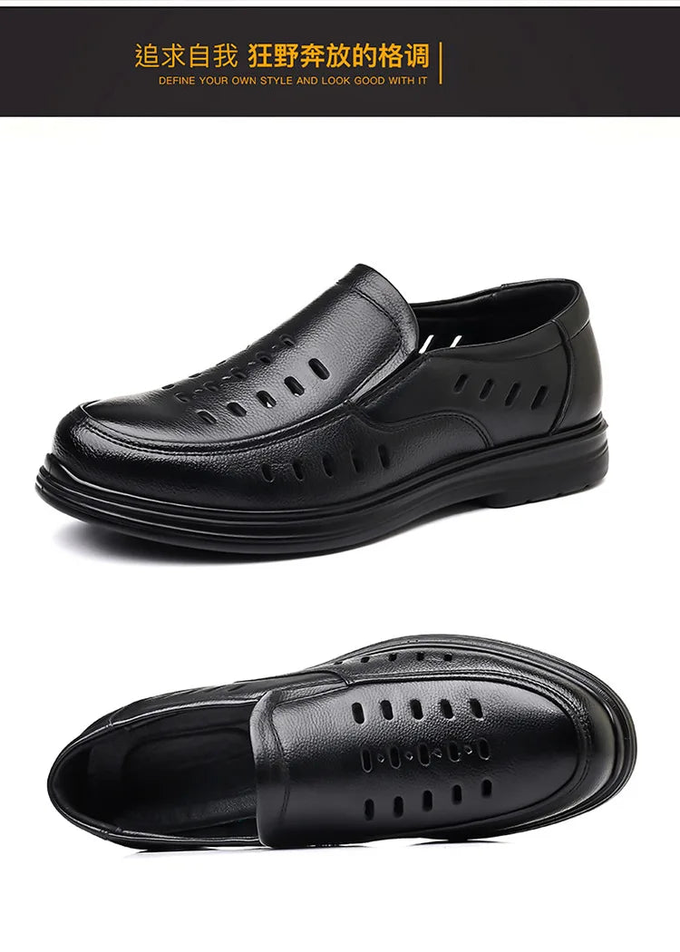 2026 New Designer Breathable Hallow Leather Shoes for Men Black Fashion Summer Shoes Male Britsh Business Casual Shoes Man