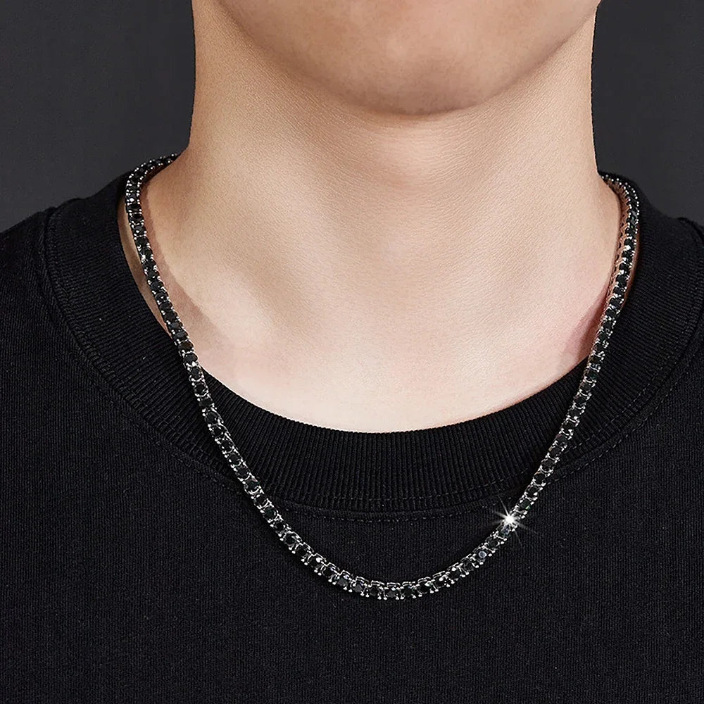 3/4/5/6.5mm Black Moissanite Tennis Necklaces with Certificates 925 Sterling Silver Lab Diamond Hiphop Neck Chain For Women Men