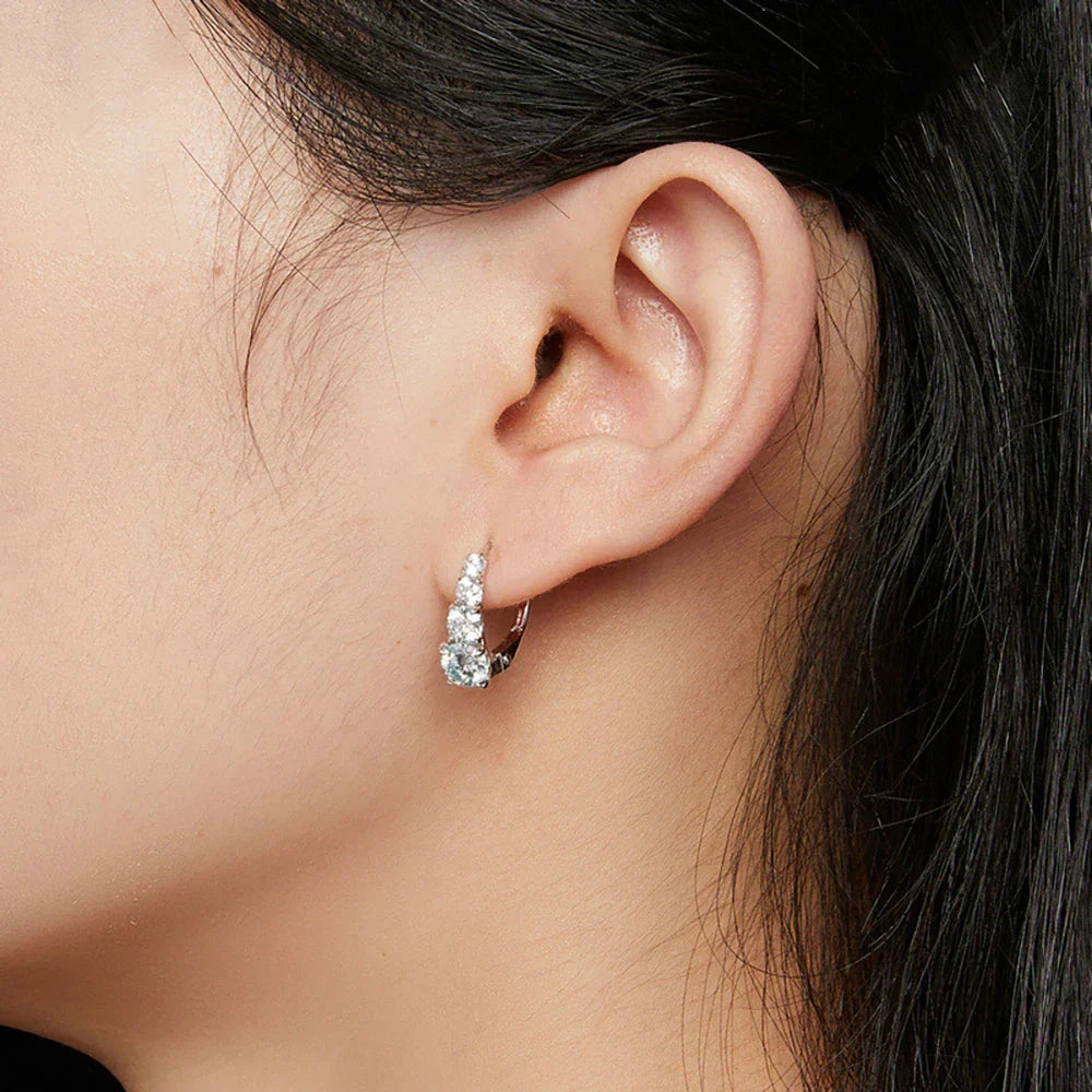 100% 925 Sterling Silver Full Moissanite Hoops Earrings 4-Stone D Color Size Gradient Diamonds Earring for Women Fine Jewelry