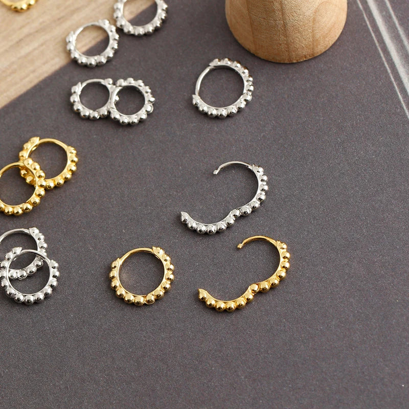 925 Sterling Silver Simple Fashion Glossy Beads Gold Huggies Hoop Earrings for Women Gothic Piercing Jewelry Accessories