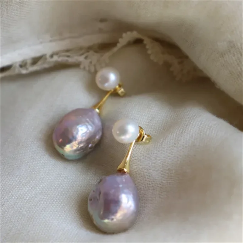 French Design Style Art Purple Baroque Freshwater Pearl Earrings Pendant Accessories for Women‘s Party Earrings Custom Jewelry