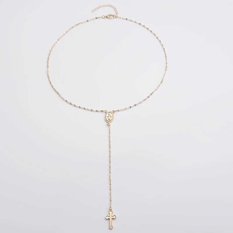 2025 New Fashion Vintage Christian Cross Bohemia Religious Rosary Pendant Necklace For Women Charm Jewelry Gifts Wholesale