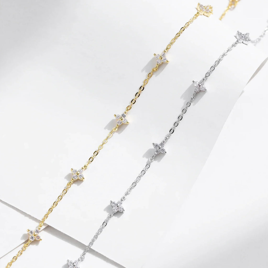 925 Sterling Silver Mini Flowers Bracelet Dainty Link Chain Pave Setting CZ For Women Wedding Fine Jewelry Gift