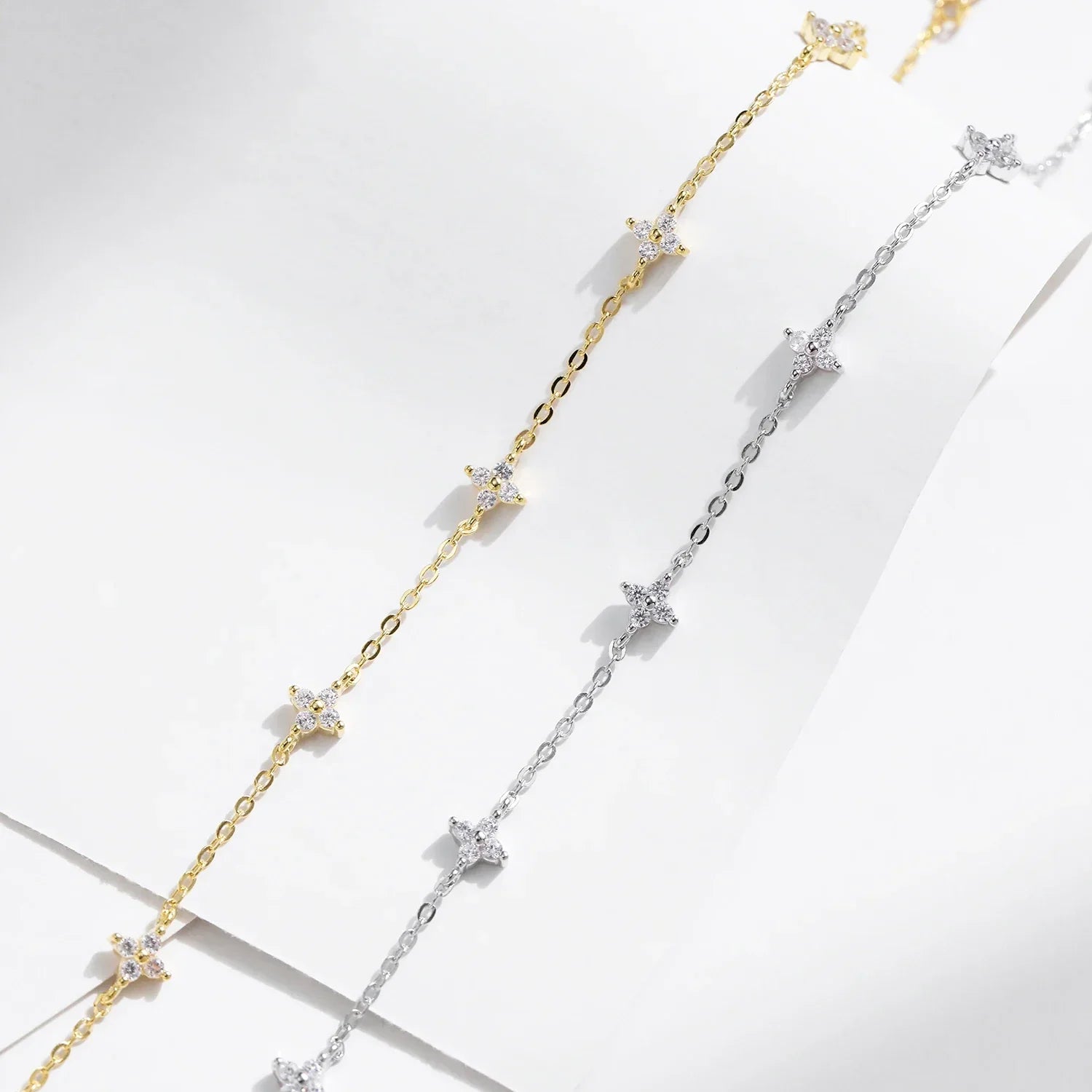 925 Sterling Silver Mini Flowers Bracelet Dainty Link Chain Pave Setting CZ For Women Wedding Fine Jewelry Gift