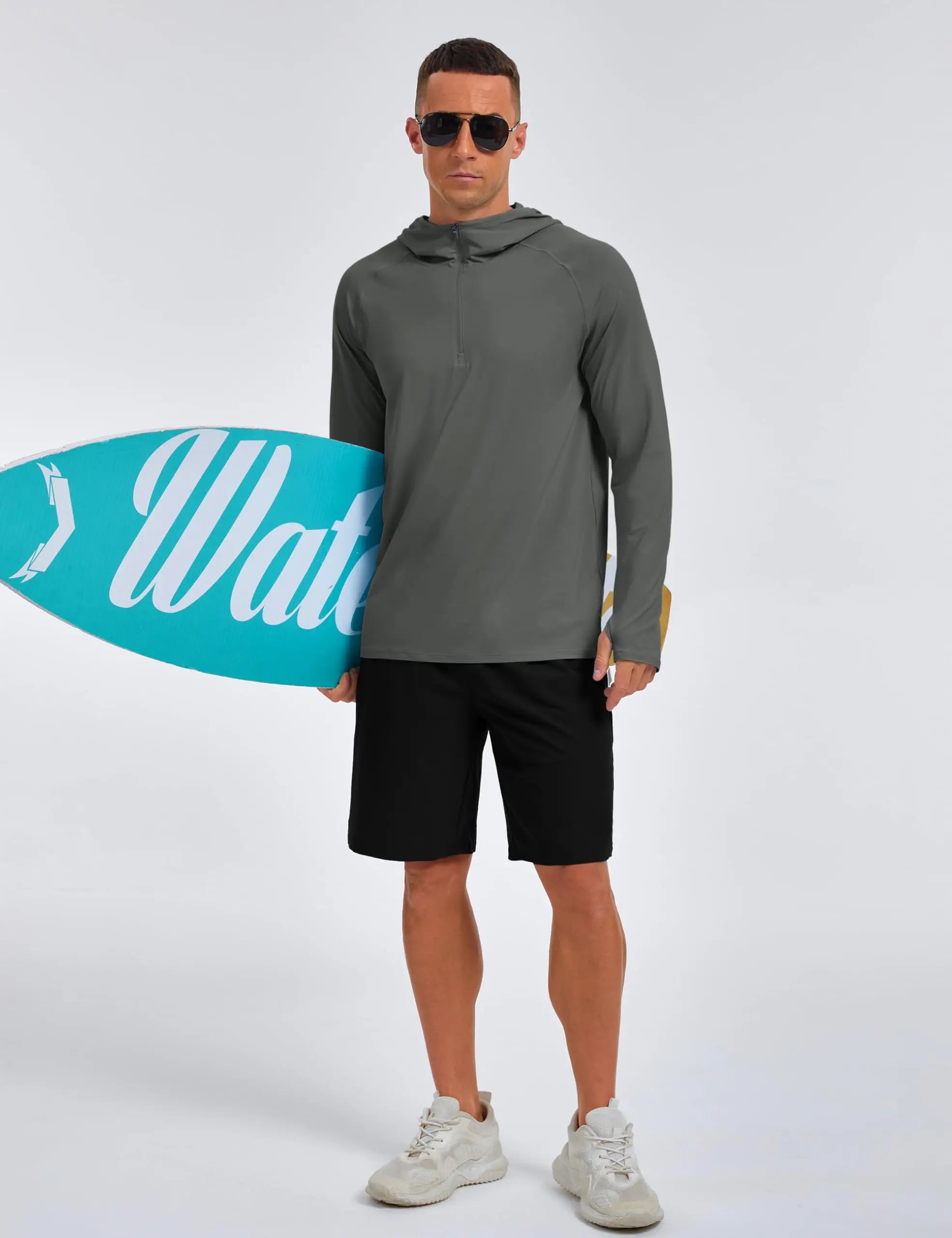 Mens 1/4 Zip UPF 50+ Shirts Sun Protection Running Surfing Athletic Shirt Lightweight Rash Guard Long Sleeve Hoodie