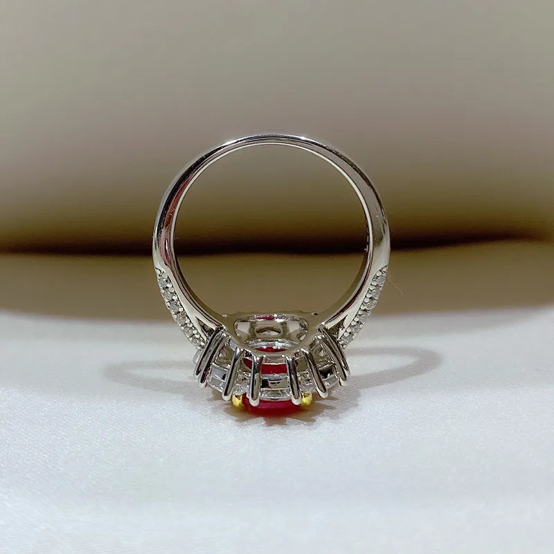 High Definition 3-carat Genuine Pigeon Blood Ruby Ring Women's Jewelry Set 925 Pure Silver Gold Plated Versatile for Daily Use