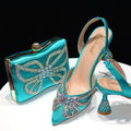 Elegant Green Bling Bow Pointed Toe Pumps for Women and Bags