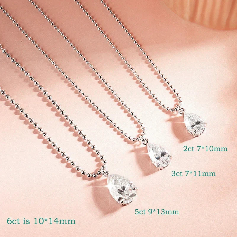 2CT 3CT 5CT 6CT Pear Cut Moissanite Necklace for Women Classic Pendant Sterling Silver 925 Plated 18K Jewelry Wholesale
