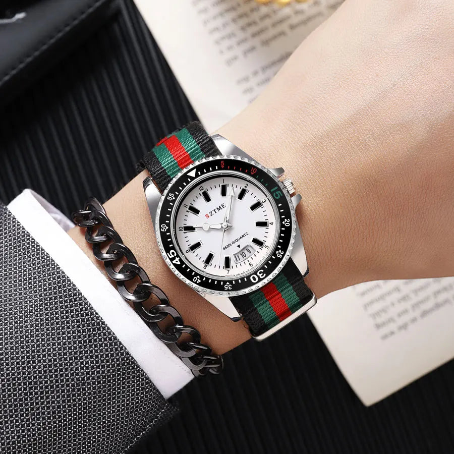 New fashionable women's nylon strap calendar watch, luxurious and simple casual couple luminous quartz watch