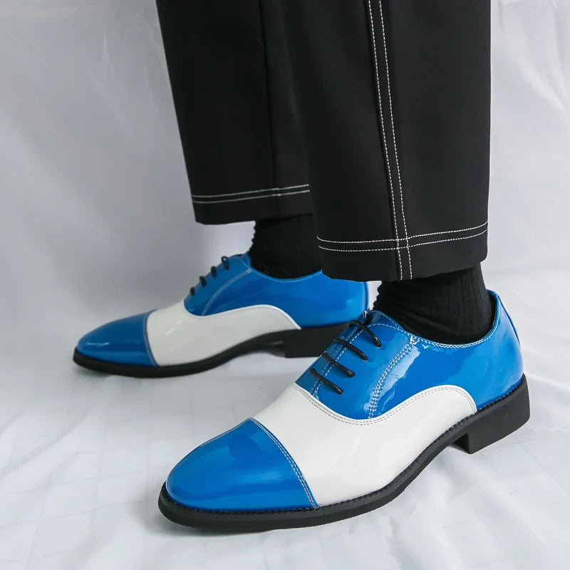 High Quality Blue Leather Dress Shoes Man Pointed Toe Elegant Men's Wedding Shoes Flat Low Cut Party Shoes For Man Formal Shoes