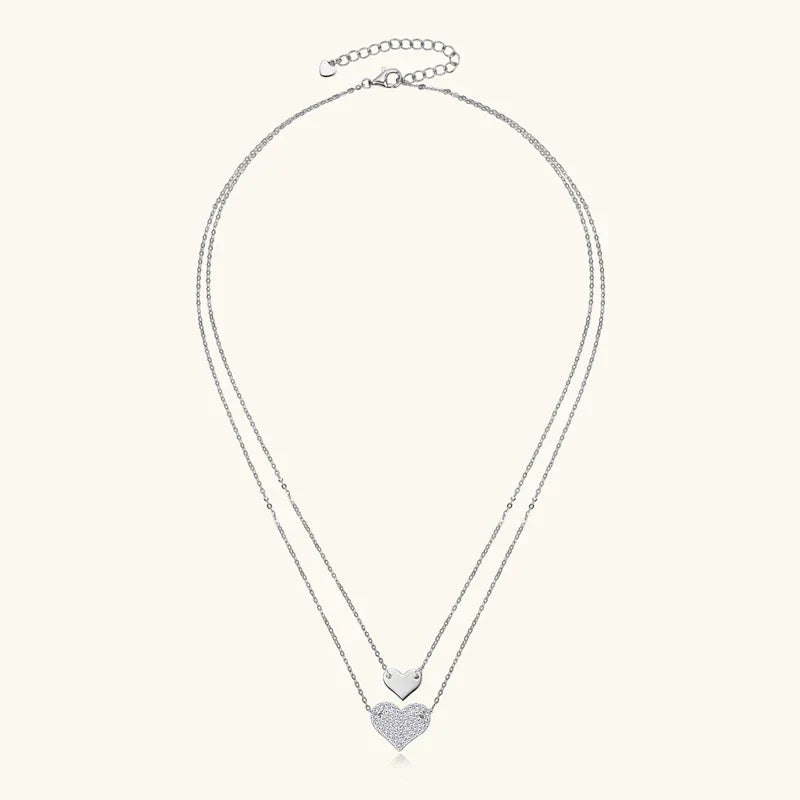 Collar Plata 925 Sterling Silver Heart Pendant Necklace 1.5mm&1.3mm Moissanite Necklaces For Women Double Chain Jewellry