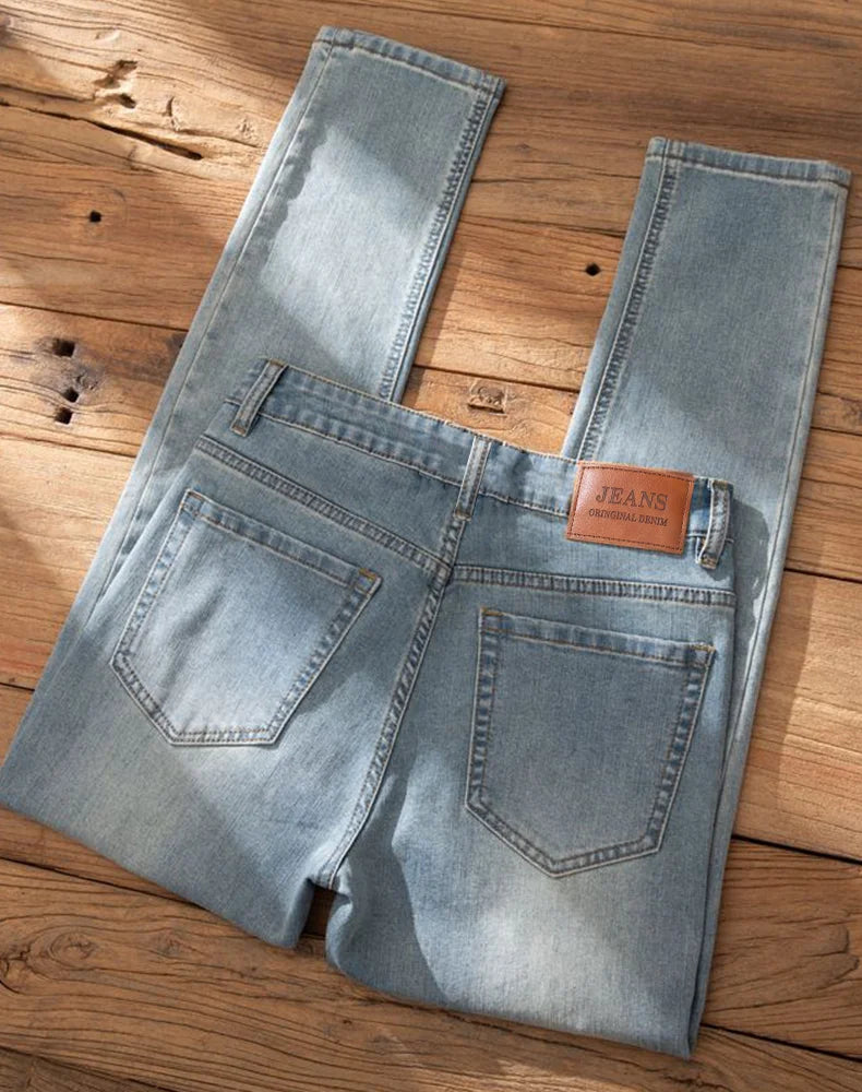 Men's Premium Lightweight Business Stretch Denim Pants - Versatile Slim Fit Straight Leg Long Trousers for All Seasons